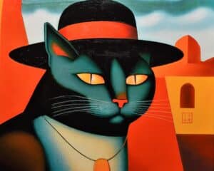 Császár Előd (Shane54) Macskák - cat, Vándorfény Galéria, A művész a Galériában áll a festményei előtt.