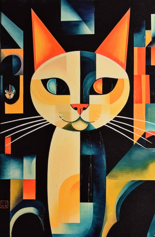 Császár Előd (Shane54) Macskák - cat, Vándorfény Galéria, A művész a Galériában áll a festményei előtt.
